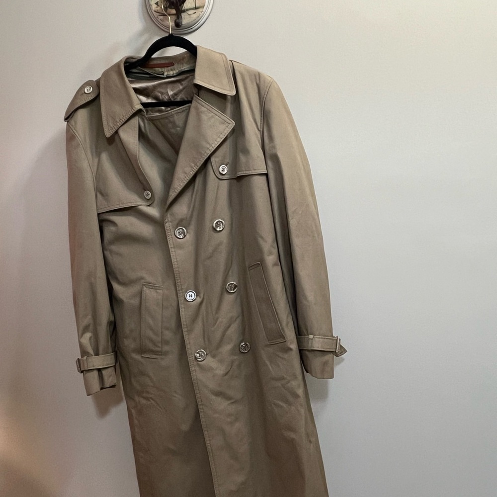 Men's Beige Trench Coat Double-Breasted Jacket Made in Poland no size see notes